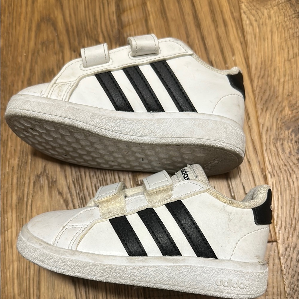 Adidas Kids White and Black Velcro Sneakers